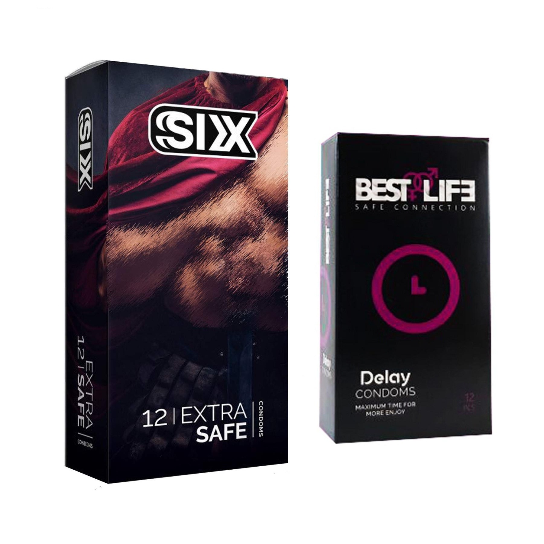 کاندوم سیکس مدل Max Safety بسته 12 عددی به همراه کاندوم بست لایف مدل Delay بسته 12 عددی