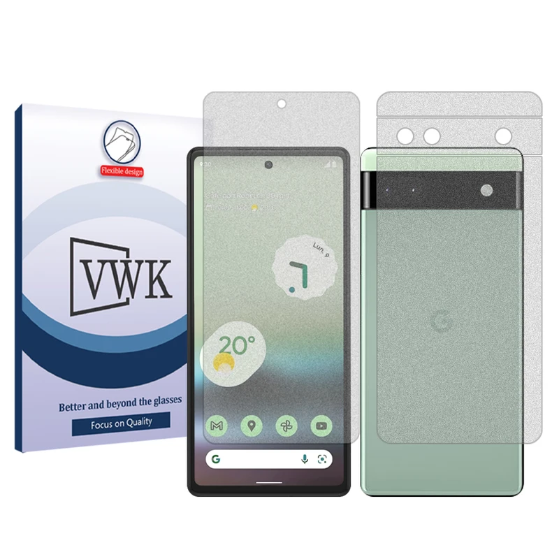 محافظ صفحه نمایش مات وی دبلیو کی مدل Tough مناسب برای گوشی موبایل گوگل Pixel 6a به همراه محافظ پشت گوشی