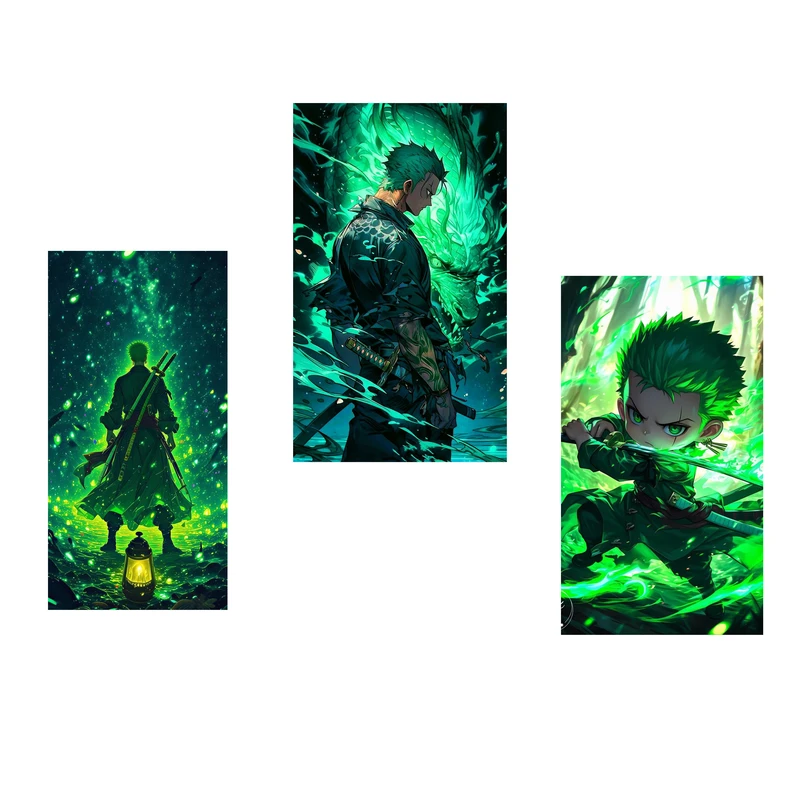 استیکر لپ تاپ و موبایل مدل انیمه طرح one piece roronoa zoro کد 854 مجموعه 3 عددی
