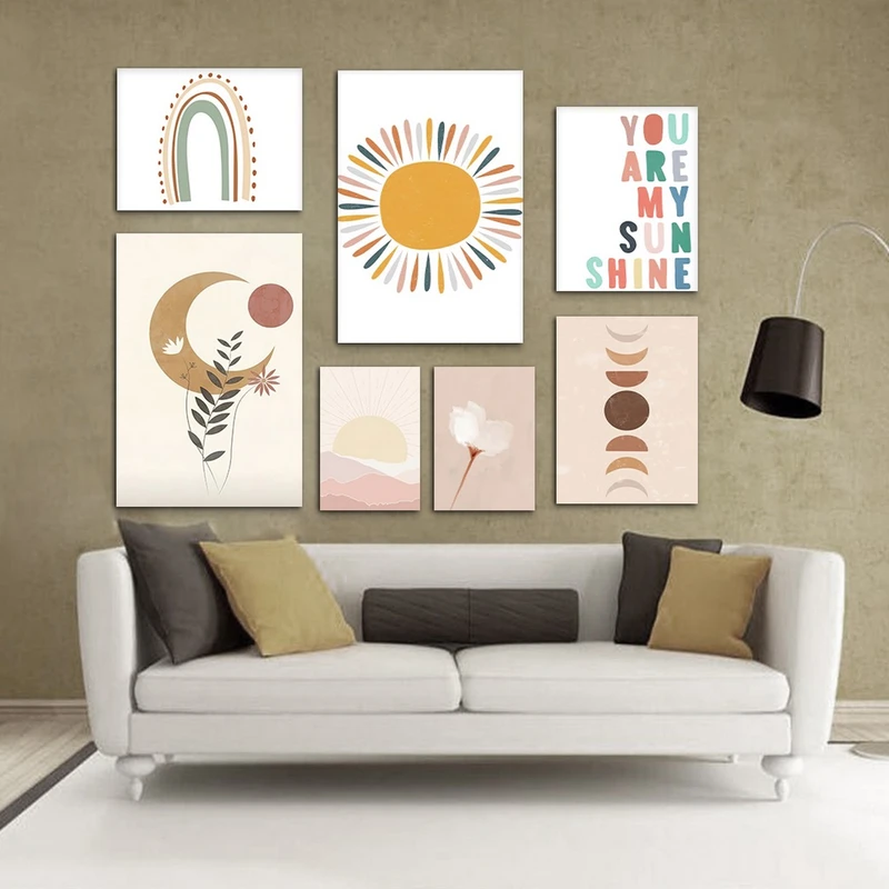 تابلو شاسی بکلیت طرح نقاشی مینیمال ماه و قلب مدل SH-1098 مجموعه 7 عددی