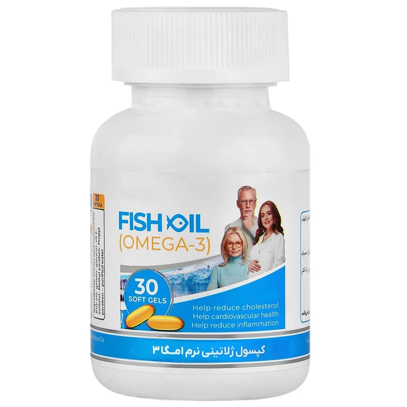 کپسول ژلاتینی نرم امگا 3 بدون جیوه به همراه روغن ماهی و EPA و DHA اکسیر آفرین آریا 1000 میلی گرم بسته 30 عددی