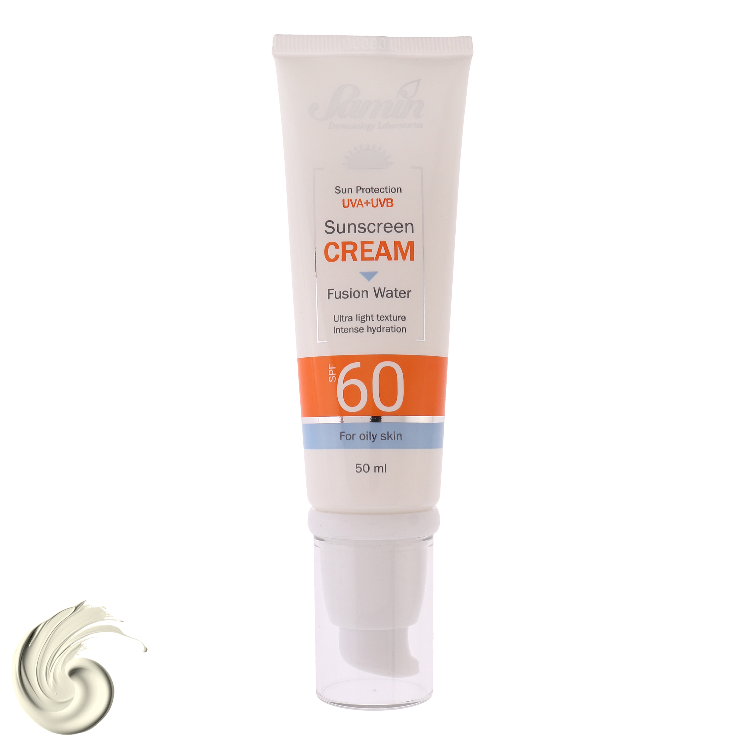 کرم ضد آفتاب بی‌رنگ صورت ثمین SPF 50 مدل Fusion Water ‌محافظ UVA ، UVB مناسب برای پوست چرب حجم 50 میلی لیتر