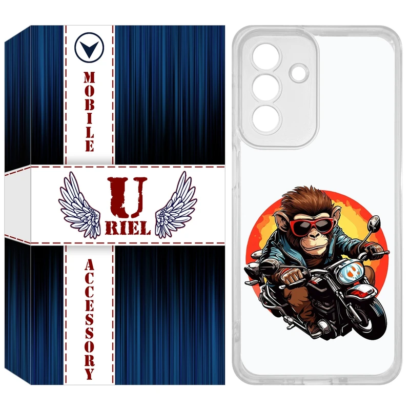 کاور یوریل مدل Clear کد 32 طرح میمون موتورسوار مناسب برای گوشی موبایل سامسونگ Galaxy A36