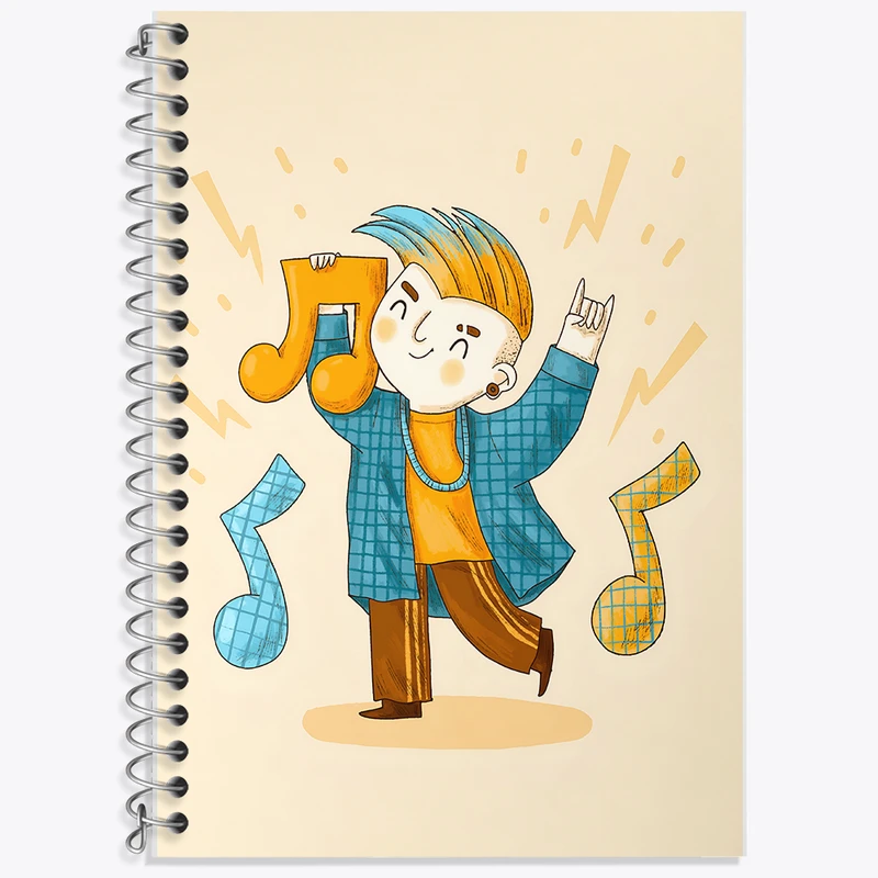 دفتر زبان 50 برگ خندالو مدل دو خط طرح پسر و موسیقی کد F8177