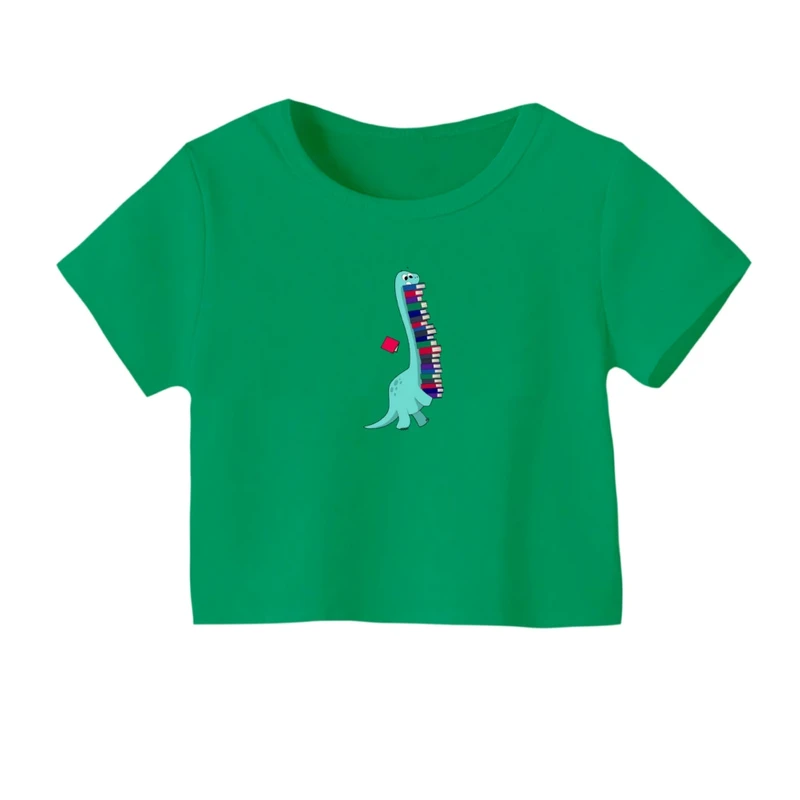 کراپ‌ تی‌شرت آستین کوتاه زنانه مدل دایناسور کد 06