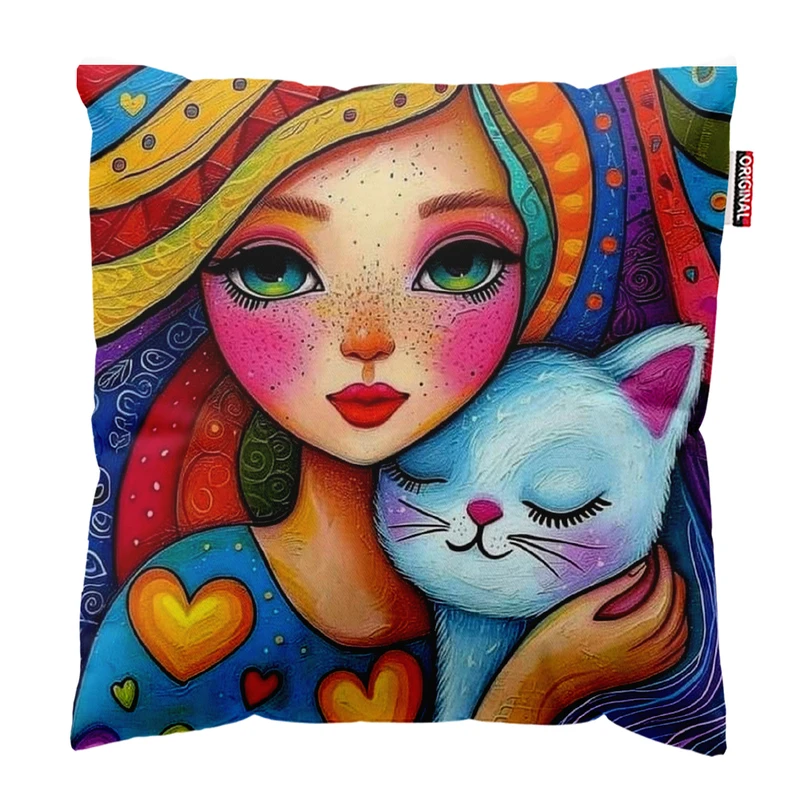 کوسن پاد آفرین مدل دخترانه طرح گربه کیوت فانتزی کد PK401998 سایز 40*40 سانتی متر