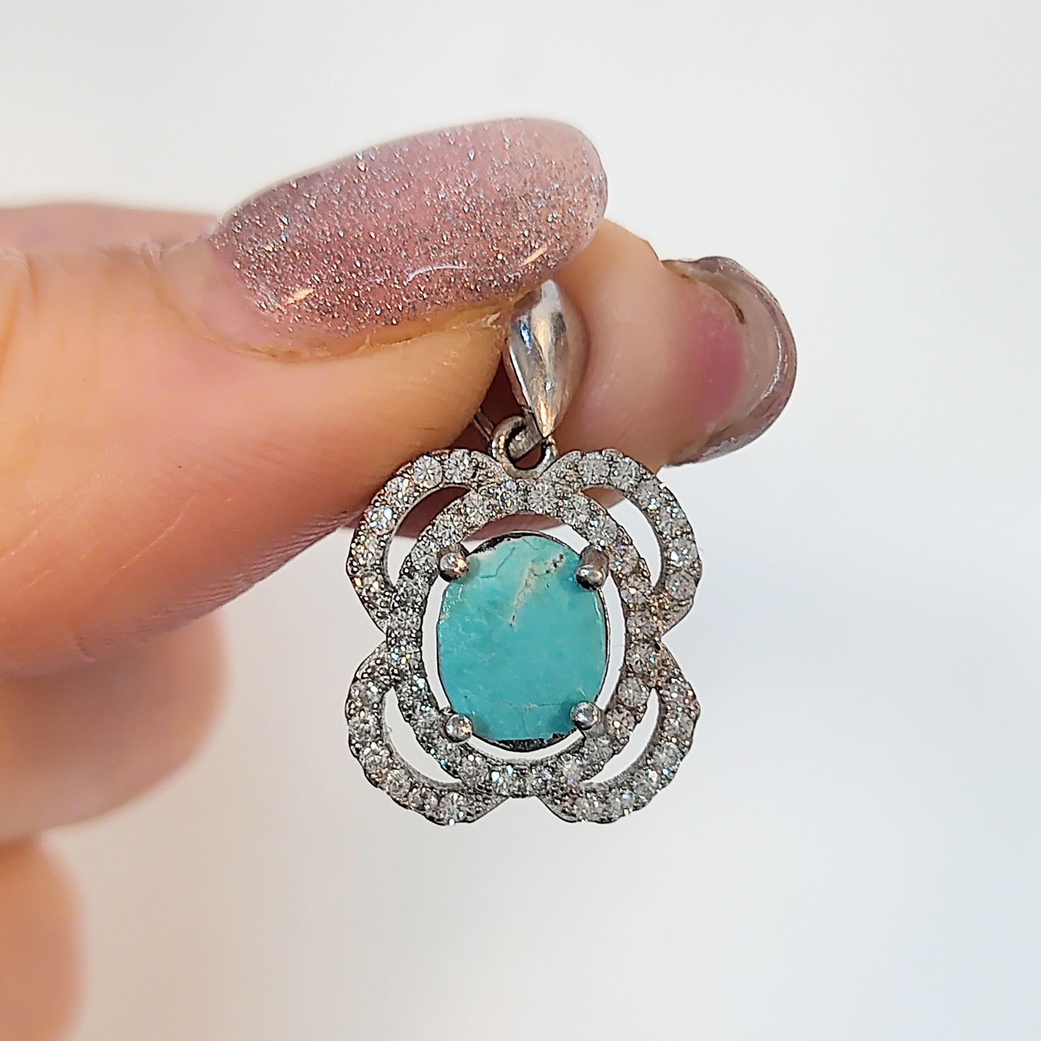 آویز گردنبند نقره زنانه مدل فیروزه نیشابور کد NG1728