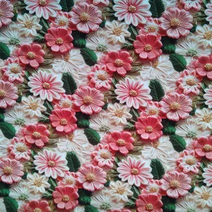 پارچه لباس عرض 1.5 متر مدل نخی گل دار سه بعدی کد 202 رنگ زرشکی