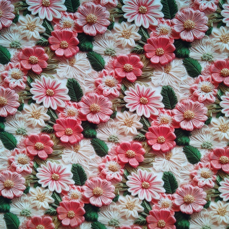 پارچه لباس عرض 1.5 متر مدل نخی گل دار سه بعدی کد 202 رنگ زرشکی