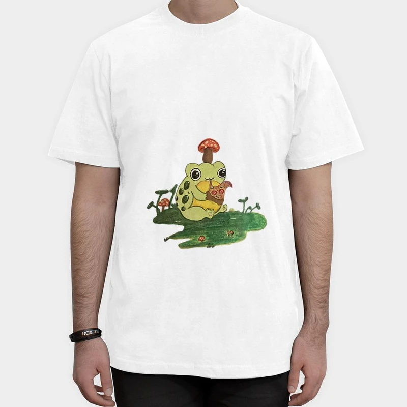 تیشرت آستین کوتاه مردانه مدل قورباغه و قارچ رنگ سفید