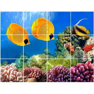  تایل سقفی آسمان مجازی طرح آکواریوم و ماهی ها  کد ST 3022-12 سایز 60x60 سانتی متر مجموعه 12 عددی