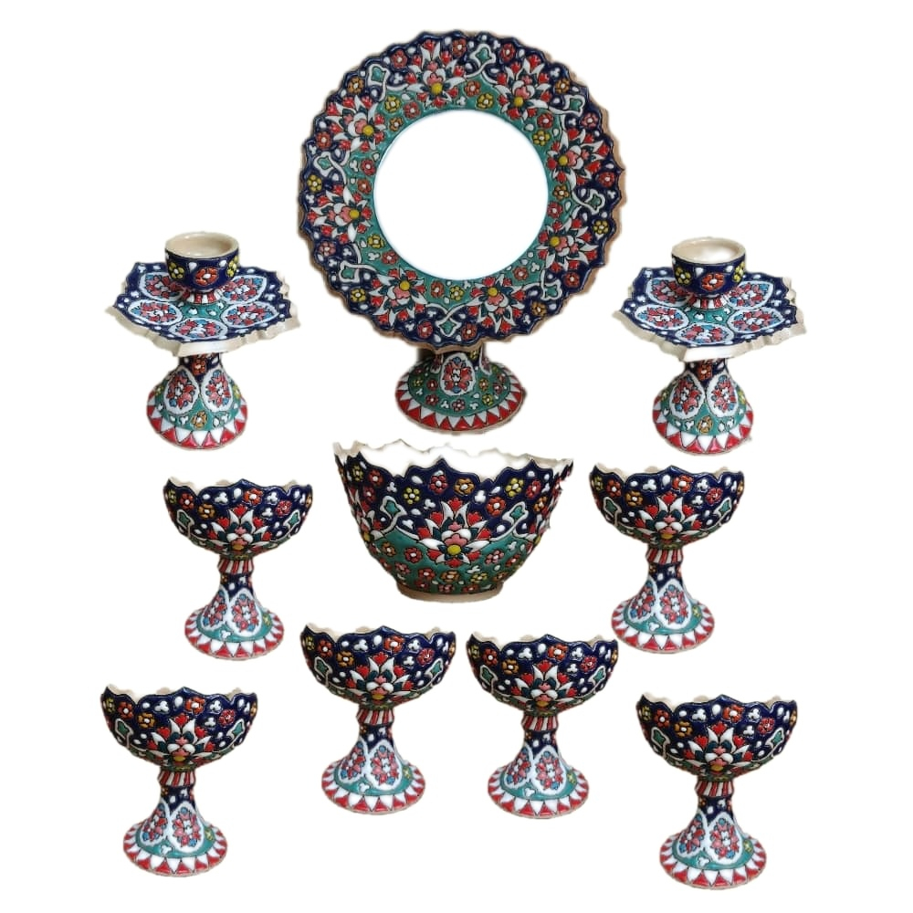 ست ده تیکه هفت سین میناکاری مدل گل 