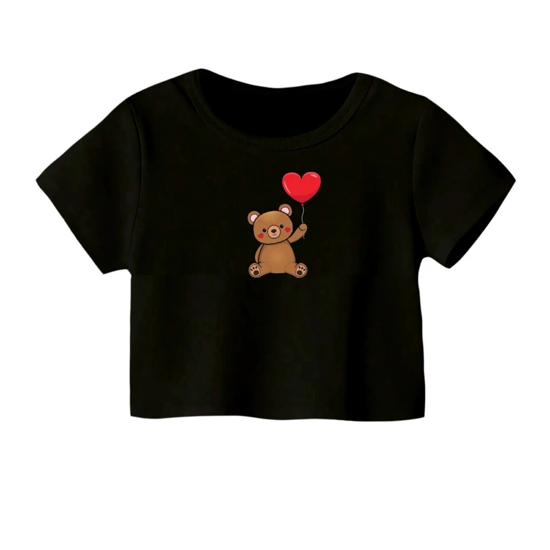 کراپ‌ تی‌شرت آستین کوتاه زنانه مدل تدی کد 01