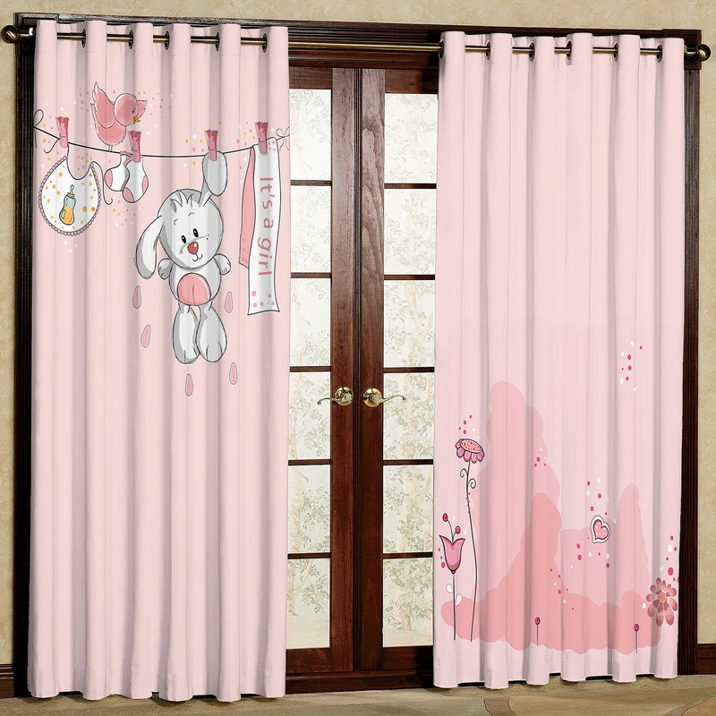 پرده طرح کودک خرگوش مدل مخمل پانچی کد 2_1733 W سایز 140x280 سانتی متر