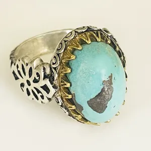 انگشتر نقره مردانه مدل شبکه زنی فیروزه نیشابوری