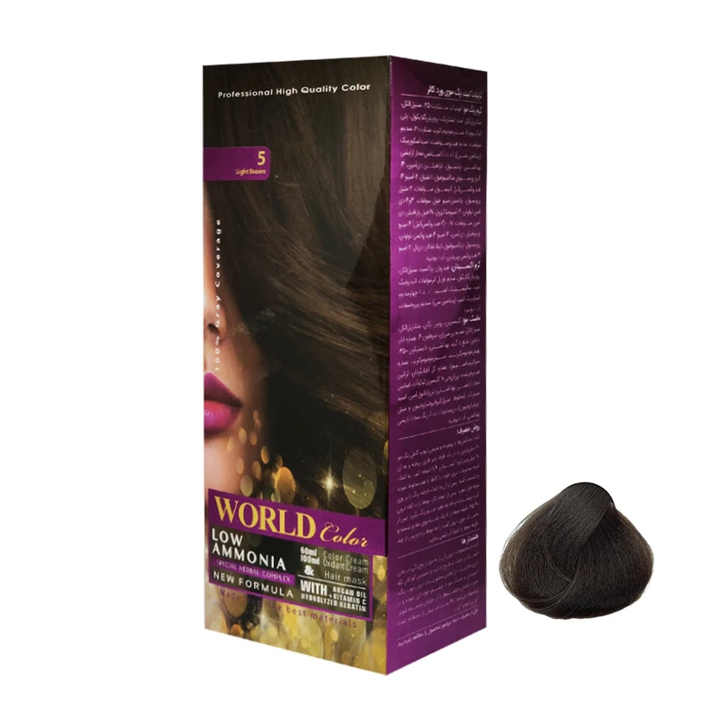 کیت رنگ مو ورد کالر شماره 5 حجم 60 میلی لیتر رنگ قهوه ای روشن