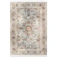 فرش ماشینی 1200 شانه محتشم زمینه و حاشیه آبی مدل پتینه