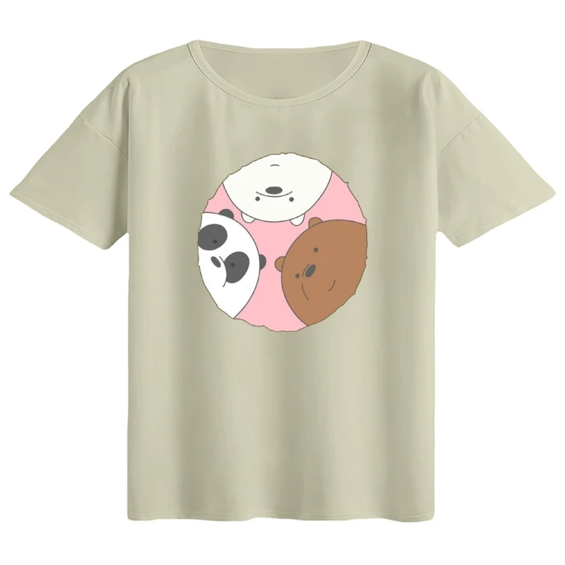 تی‌شرت اورسایز آستین کوتاه زنانه مدل باکسی طرح خرس های کله فندقی کد۱