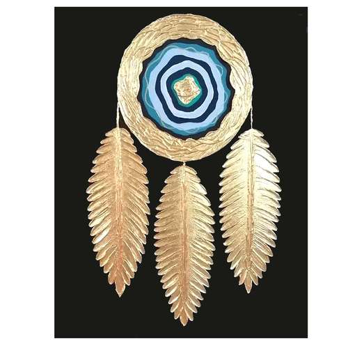 تابلو نقاشی ورق طلا طرح چشم نظر و پر نقش برجسته کد 0183