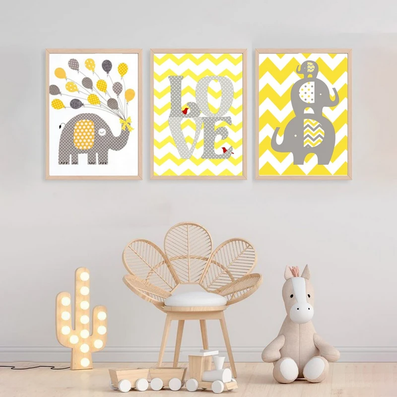 تابلو بکلیت طرح مینیمال و اتاق کودک فیل و لاو مدل SI-MR-1035 فریم نقره ای مجموعه 3 عددی