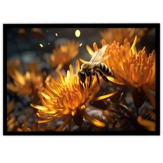 تابلو نوری بکلیت طرح پرندگان زنبور و گل زرد مدل B-MID-18464