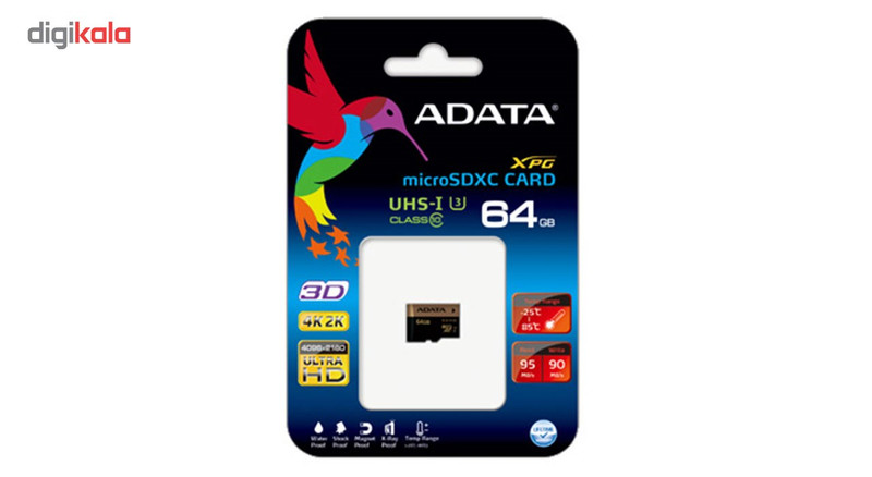 کارت حافظه microSDXC ای دیتا مدل XPG کلاس 10 استاندارد UHS-I U3 سرعت 95MBps ظرفیت 64 گیگابایت