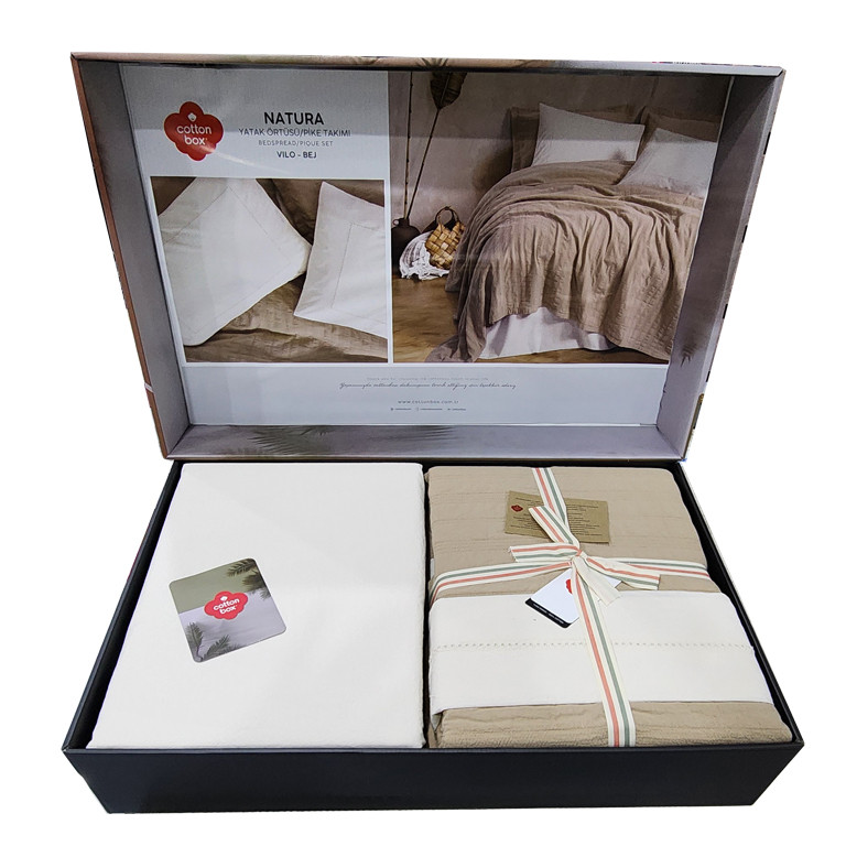 سرویس روتختی دو نفره 6 تکه کاتن باکس مدل Natura Vilo Bej Pike Takimi C.K