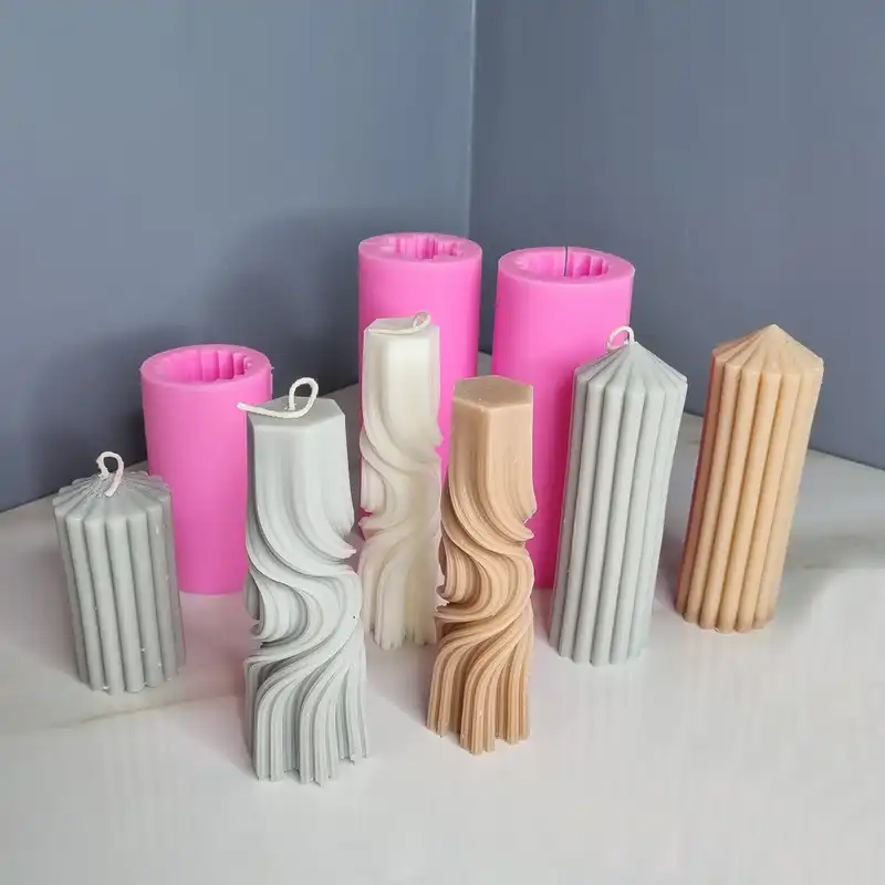 قالب شمع مدل استوانه های شیاردار و استونه پیچ موج دار مجموعه 3 عددی