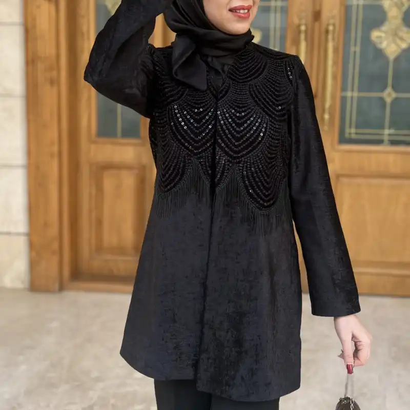 مانتو زنانه مدل مخمل پولک دوزی