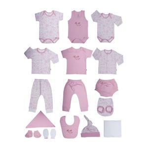 ست 18 تکه لباس نوزادی آدمک مدل پرنیان رنگ صورتی