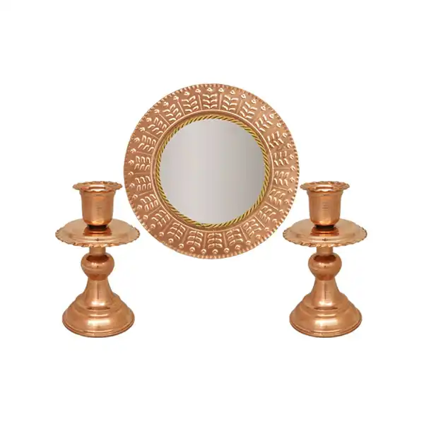 آینه و شمعدان مسی کد ZH223.2 مجموعه 3 عددی