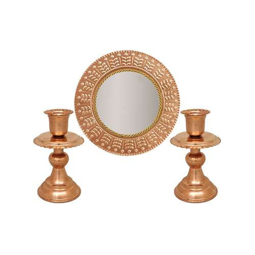 آینه و شمعدان مسی کد ZH223.2 مجموعه 3 عددی