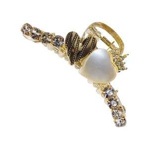 کلیپس مو زنانه مدل مجلسی مدادی نگین دار 2 قلب شفاف 1494