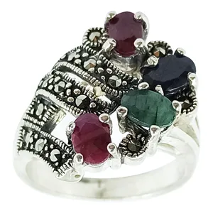 انگشتر نقره زنانه سلین کالا مدل یاقوت و زمرد ce-As318