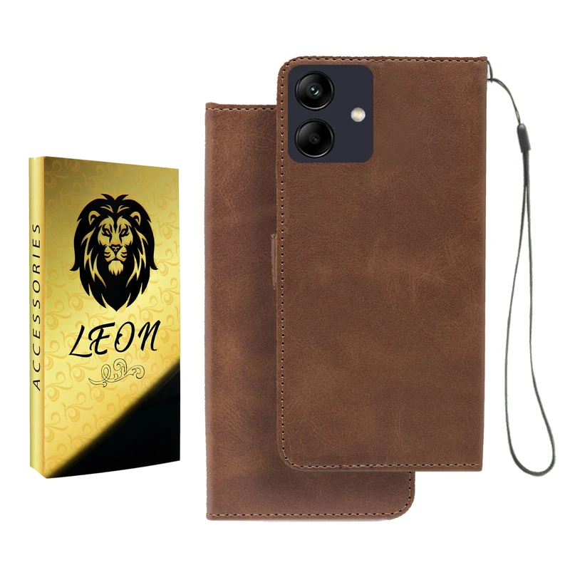 کیف کلاسوری لئون مدل Mortand Oro مناسب برای گوشی موبایل سامسونگ Galaxy A07 به همراه بندآویز