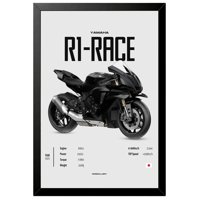 تابلو بکلیت طرح موتور سنگین یاماها Yamaha R1-Race مدل B-az1002 فریم مشکی