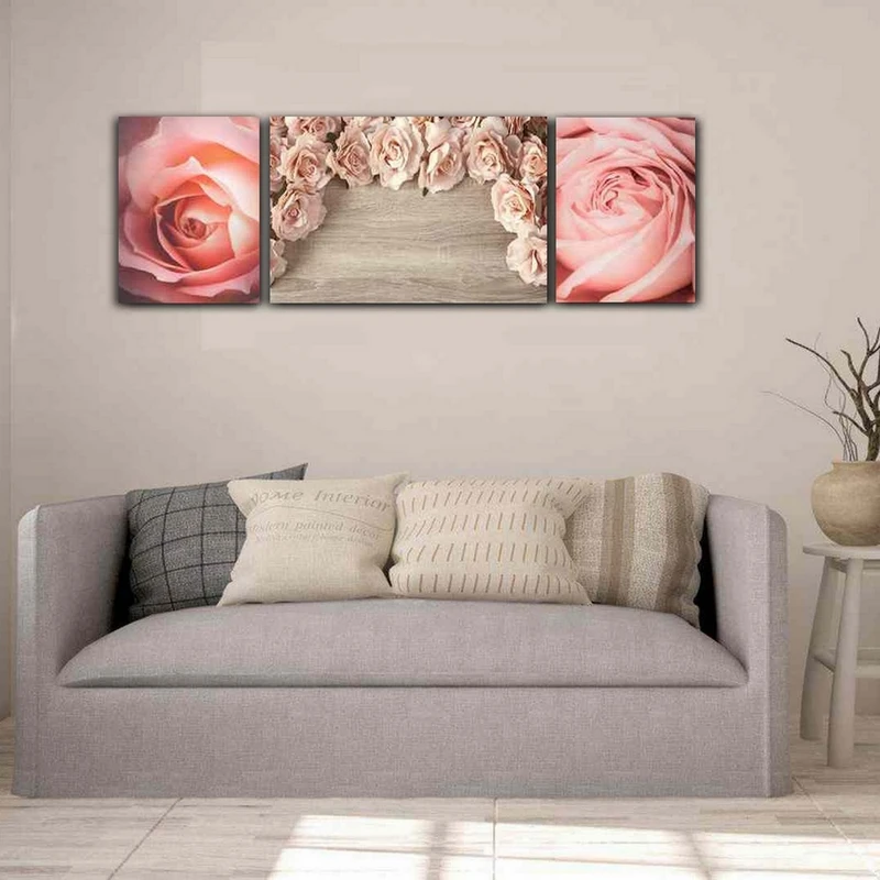 تابلو شاسی بکلیت طرح دکوراتیو گل رز صورتی مدل SH-196 مجموعه 3 عددی