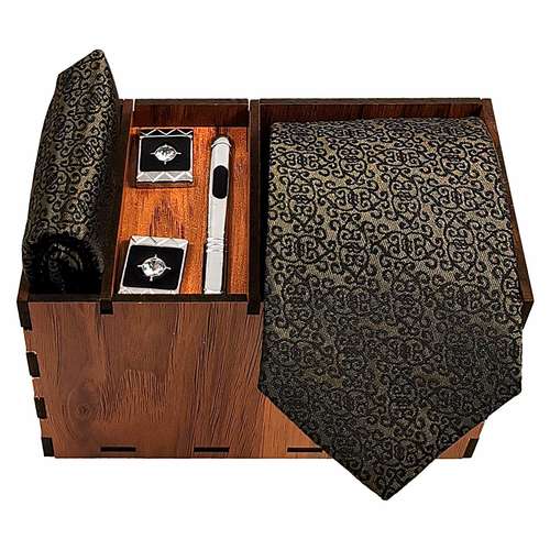 ست کراوات و دستمال جیب و دکمه سردست و گیره کراوات مردانه مدل 505