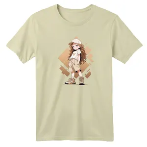 تی شرت آستین کوتاه بچگانه مدل دخترک اسپرت رنگ کرم