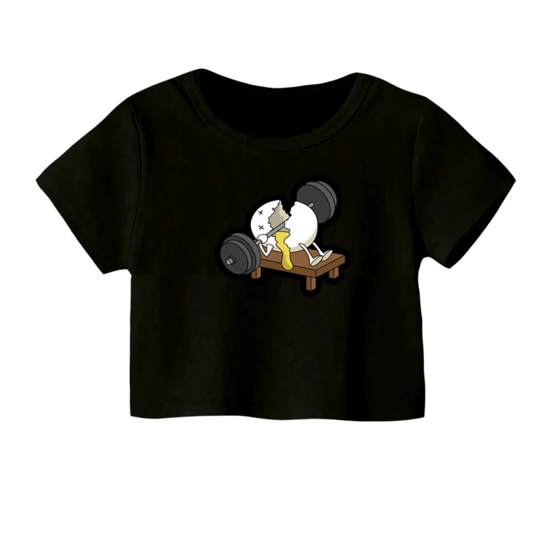 کراپ‌ تی‌شرت آستین کوتاه زنانه مدل تخم مرغ ورزشکار