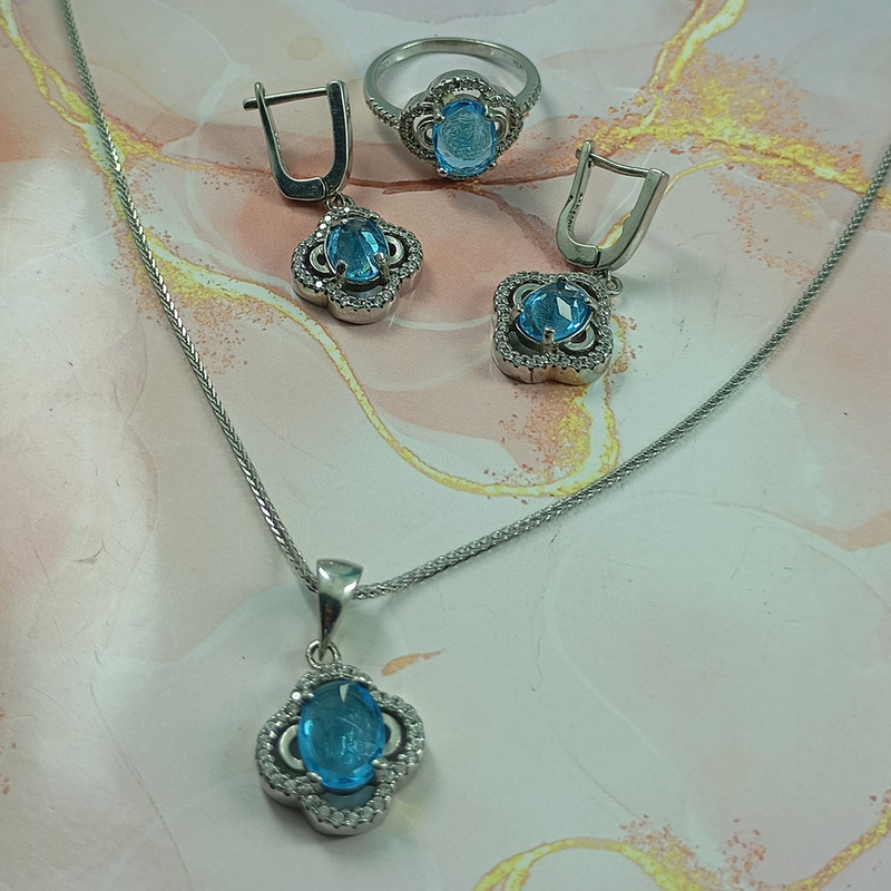 نیم ست نقره زنانه سلین کالا مدل توپاز گل شبدر کد 122