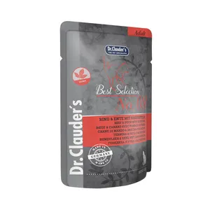 پوچ گربه بالغ دکتر کلادر مدل Best Selection No.08 طعم گوشت گاو و اردک وزن 85 گرم