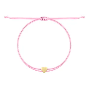 دستبند طلا 18 عیار زنانه با بند نخی درریس مدل قلب توپر کد ad9536