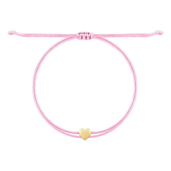 دستبند طلا 18 عیار زنانه با بند نخی درریس مدل قلب توپر کد ad9536