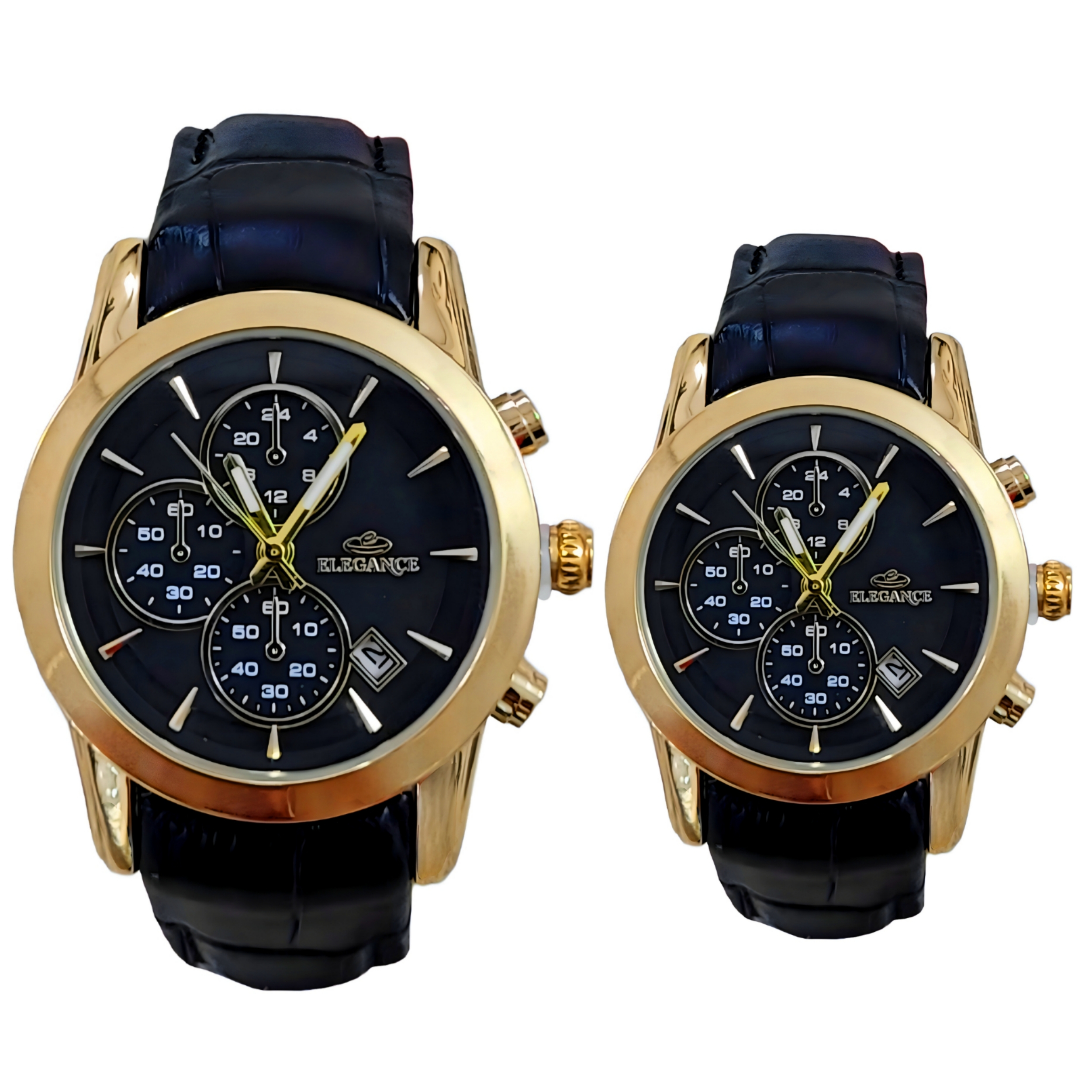 ست ساعت مچی عقربه ای زنانه و مردانه الگانس مدل تک موتوره بند چرم