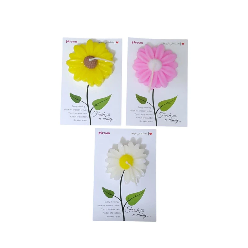 شمع شناور بدون‌بو مدل گل بابونه زمان اتمام 2 ساعت کد mn123 بسته 3 عددی