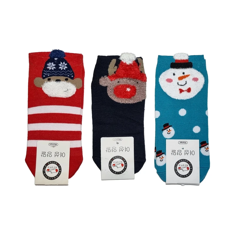 جوراب ساق کوتاه زنانه مدل کریسمسی بسته 3 عددی