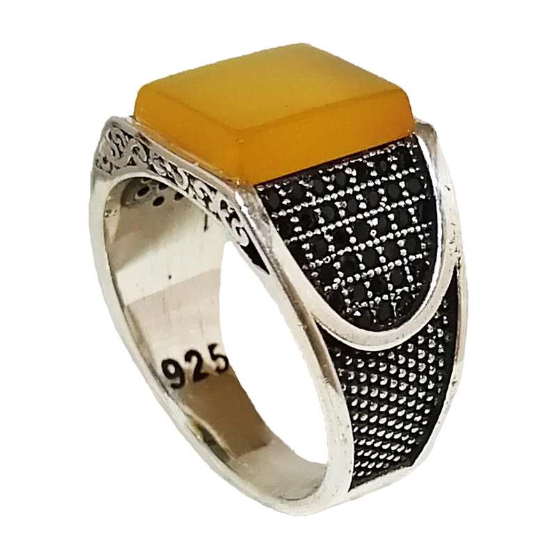 انگشتر نقره مردانه مدل عقیق شرف الشمس اسپرت کد MS9017