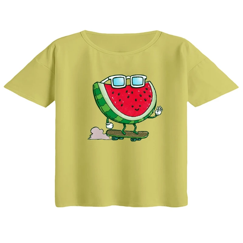 کراپ تی‌شرت آستین کوتاه زنانه مدل هندوانه یلدایی کد 3