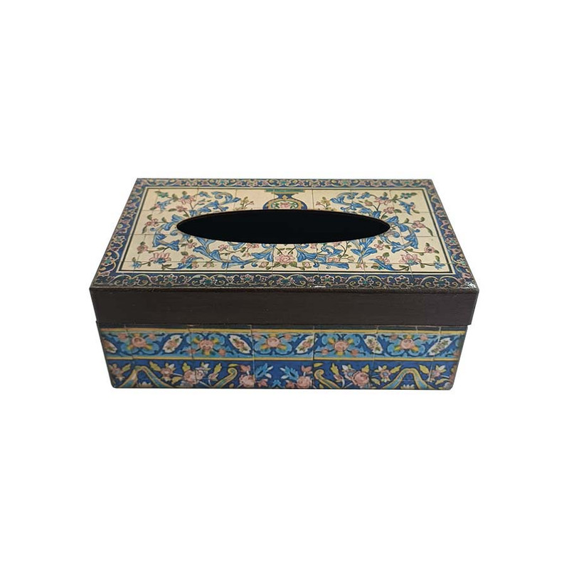 جعبه دستمال کاغذی چوبی مدل کاشی سنتی